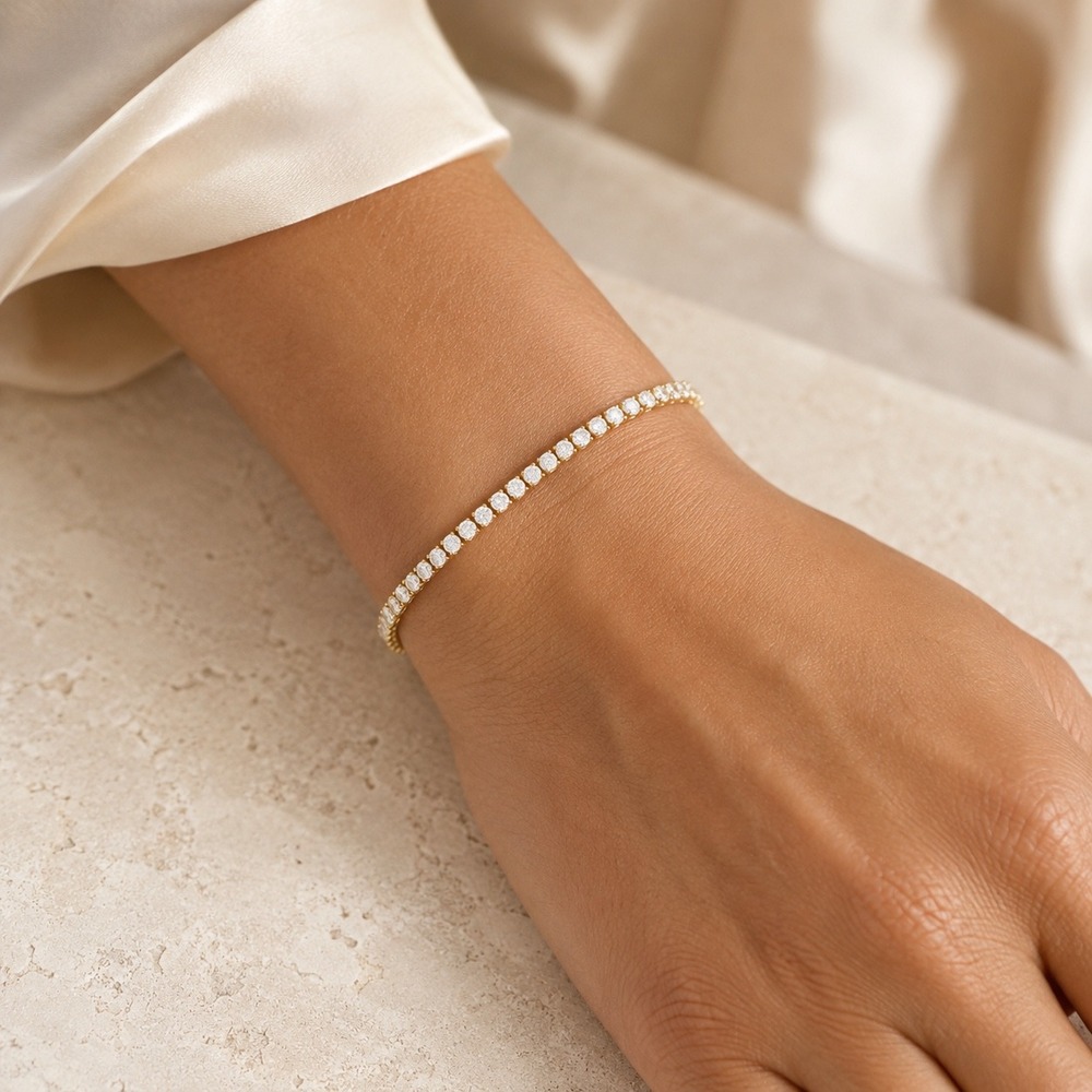 14K Gold Over Silver 7 Inch Cubic Zirconia Tennis Bracelet Round Cut CZ Sparkle - Picture 5 of 7